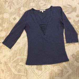 Express One Eleven Caged Deep-V 3/4 Sleeve Tee